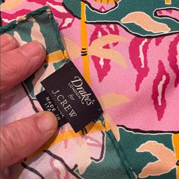 J Crew - Drakes Silk Pink and Green Animal and Floral Scarf - Picture 4 of 5